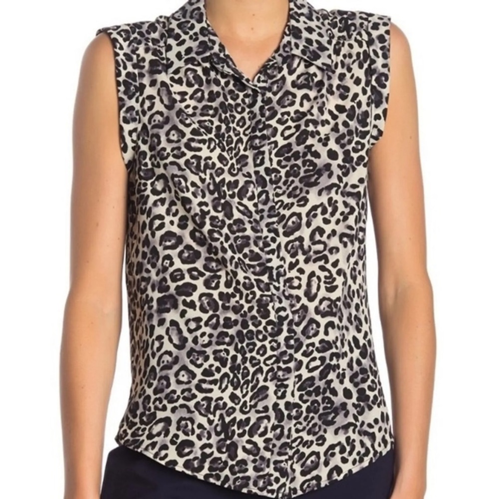 Anthropologie Pleione Women's Sleeveless Leopard Print Button Front Top Size S